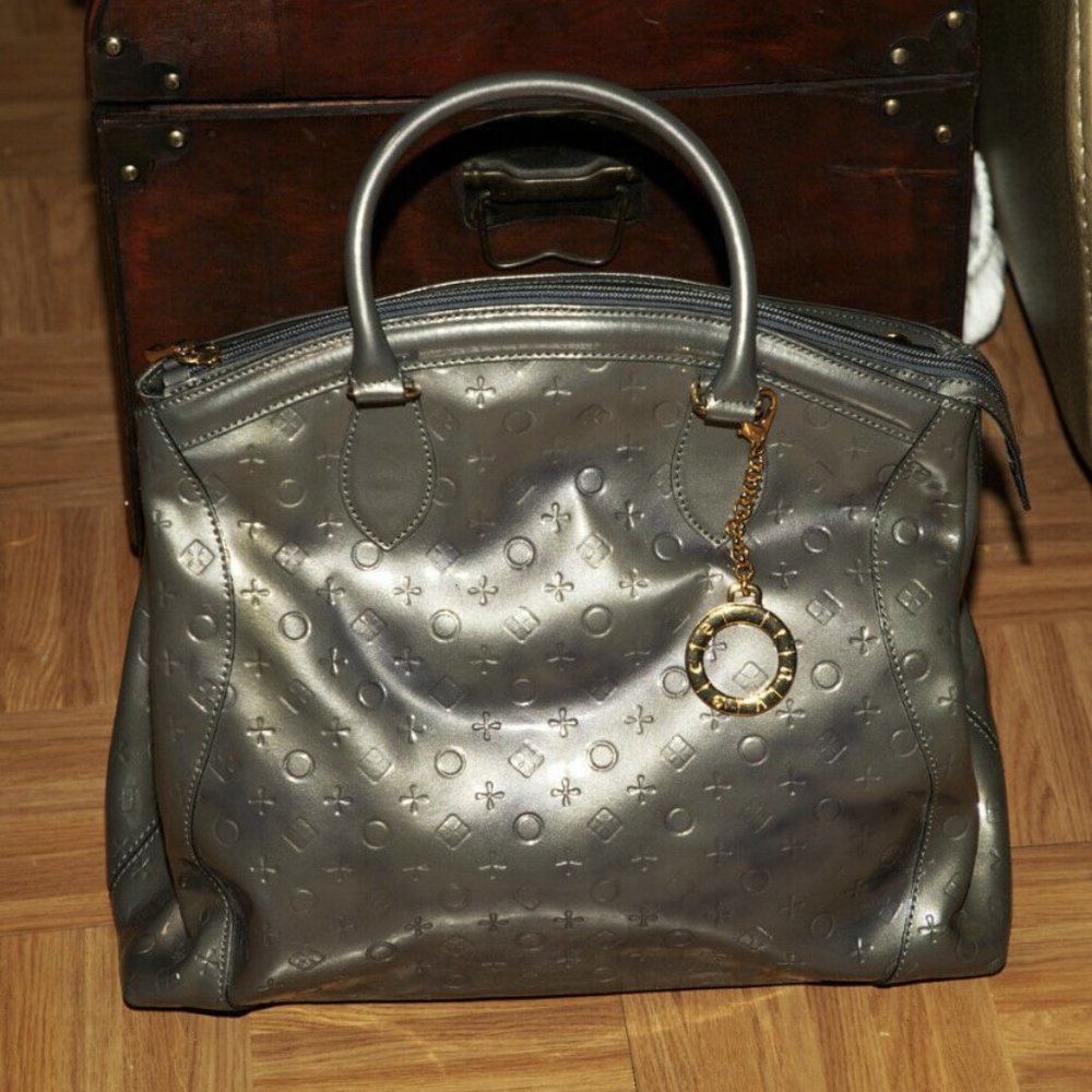 INVECE Genuine Patent Leather Large Tote Made in Italy Italian Grey Dome Satchel
